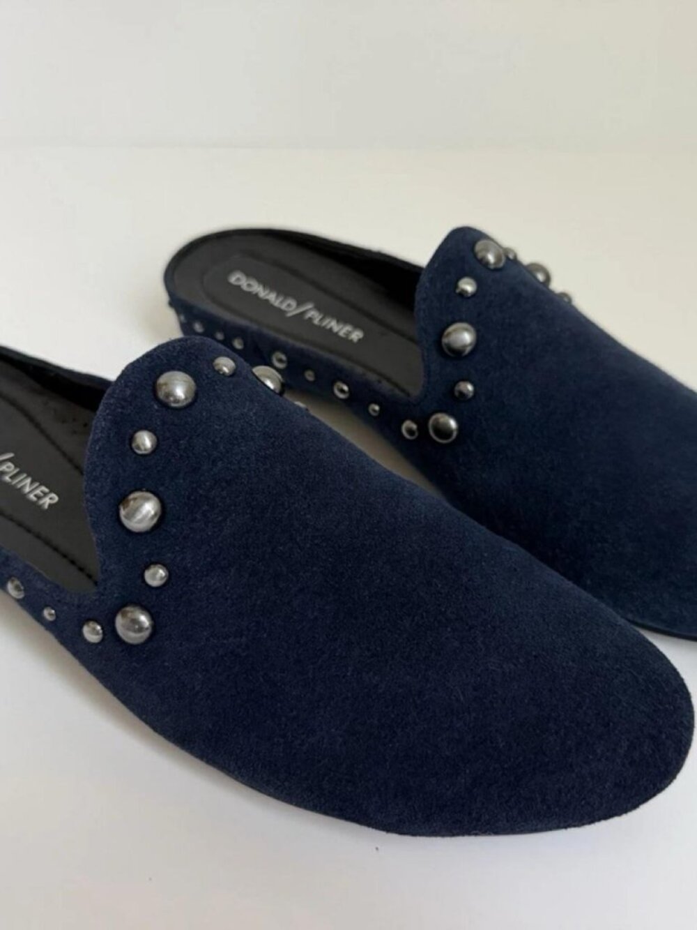 Donald Pliner Studded Suede Mules Navy Blue 7